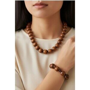 Plunder Design Brown Wooden Beaded Necklace Boho Western Nature 18"